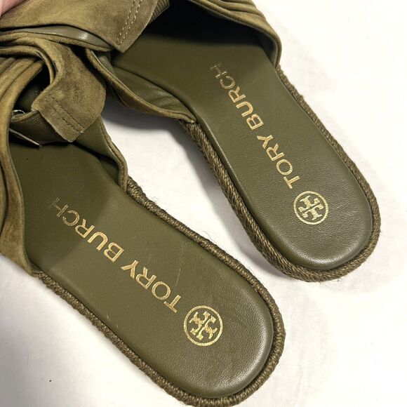 Tory Burch Sz 6 Suede Slingback Strap Espadrille Sandal in Olive Green - Picture 7 of 9